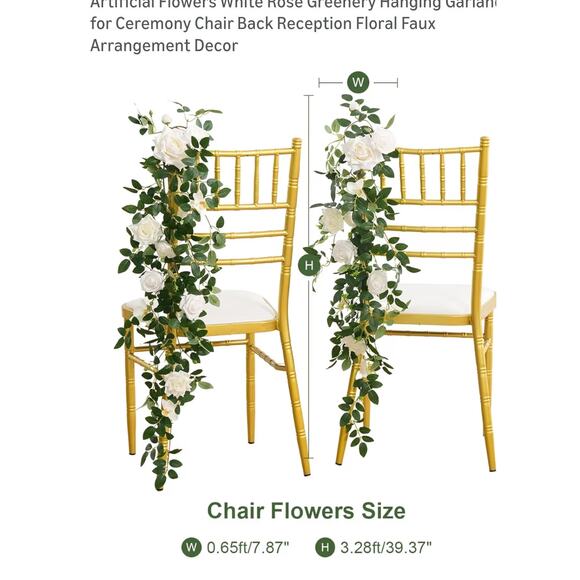 4pcsWedding Chair Decorations Church Swag Artificial Flowers White Rose Greenery - Picture 2 of 6
